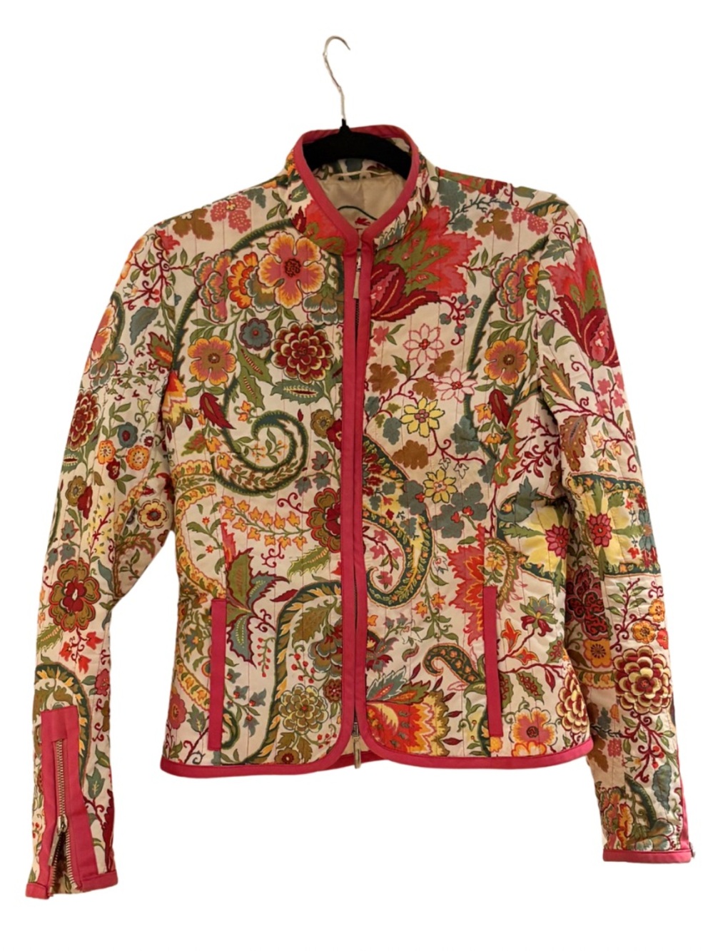 Etro Floral & Paisley Quilted Jacket with Pink Trim, Size 40 - Picture 3 of 4